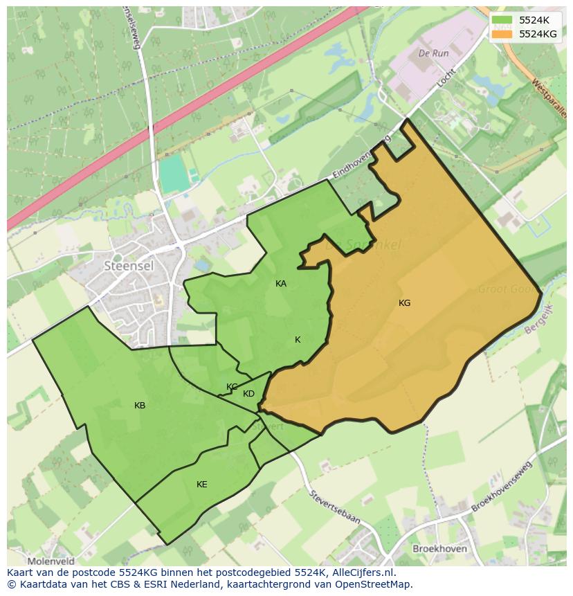 Afbeelding van het postcodegebied 5524 KG op de kaart.