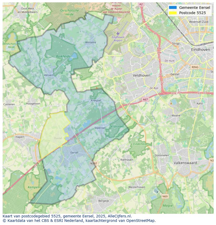 Afbeelding van het postcodegebied 5525 op de kaart.