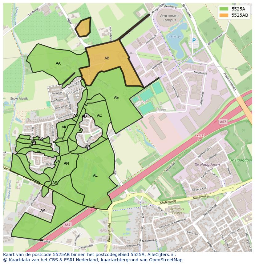 Afbeelding van het postcodegebied 5525 AB op de kaart.