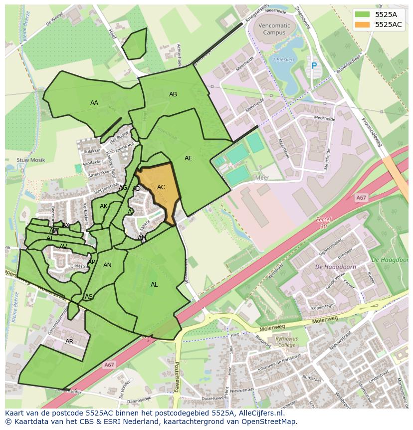 Afbeelding van het postcodegebied 5525 AC op de kaart.