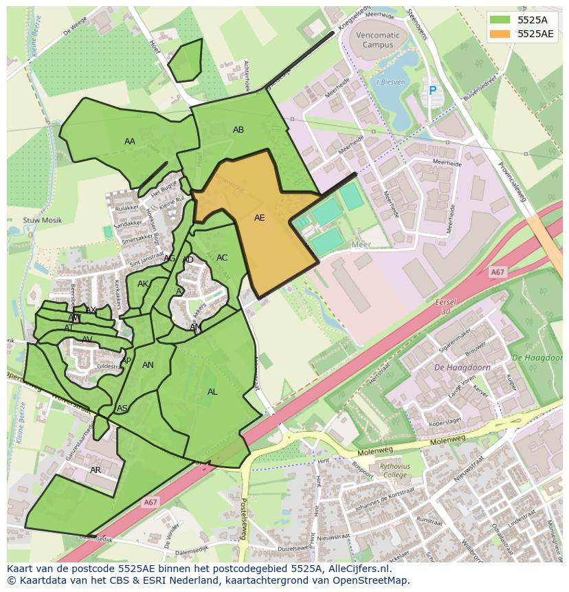 Afbeelding van het postcodegebied 5525 AE op de kaart.