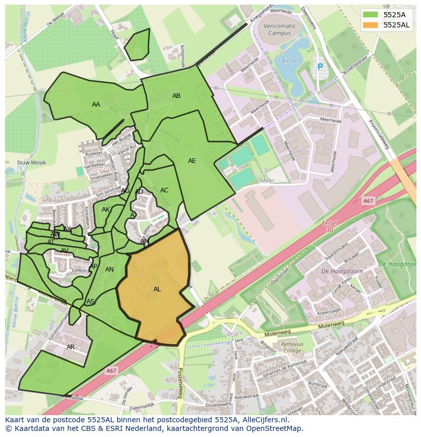 Afbeelding van het postcodegebied 5525 AL op de kaart.