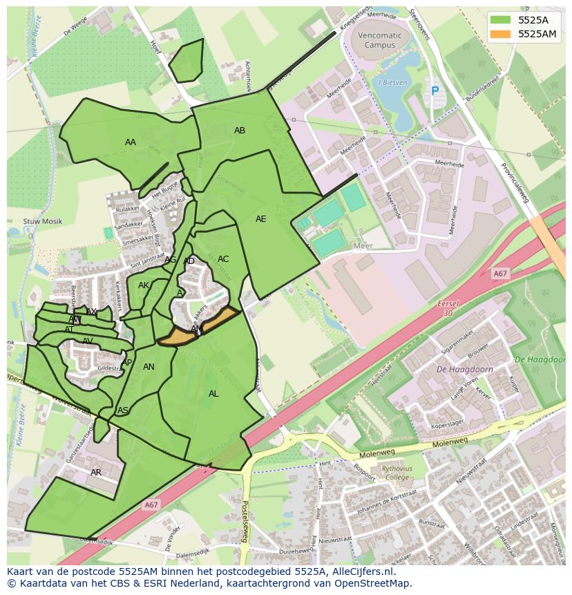 Afbeelding van het postcodegebied 5525 AM op de kaart.