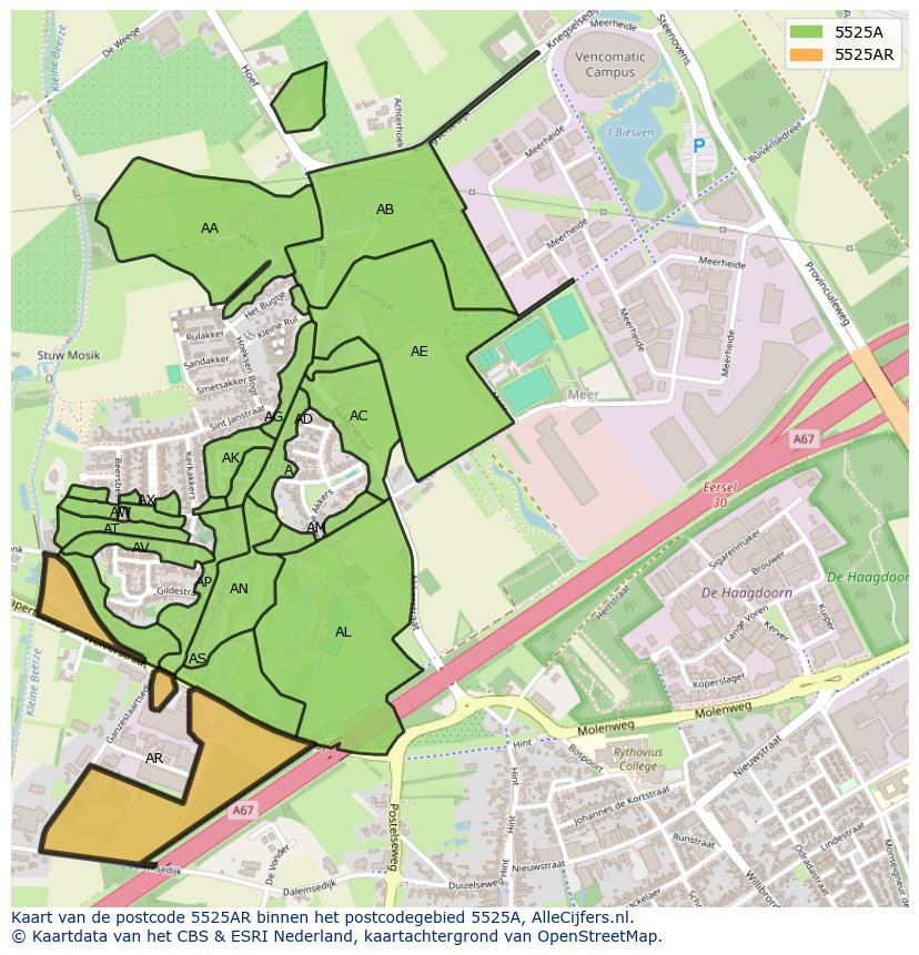 Afbeelding van het postcodegebied 5525 AR op de kaart.