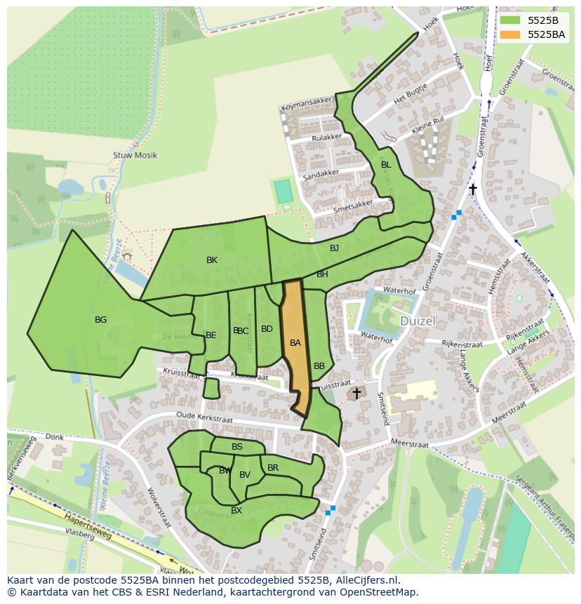 Afbeelding van het postcodegebied 5525 BA op de kaart.