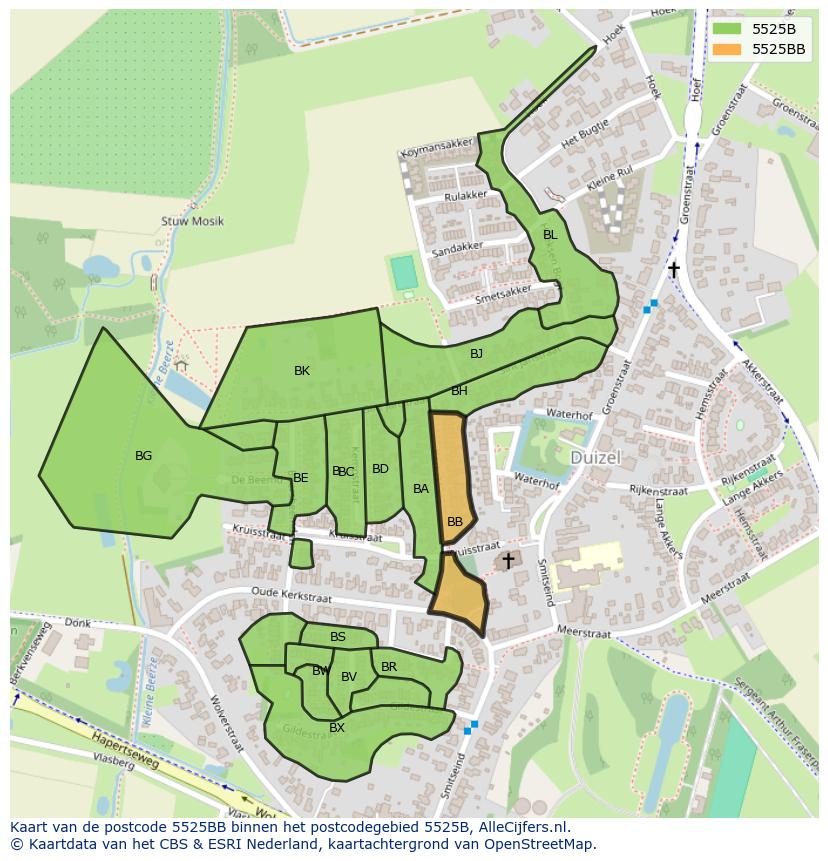 Afbeelding van het postcodegebied 5525 BB op de kaart.