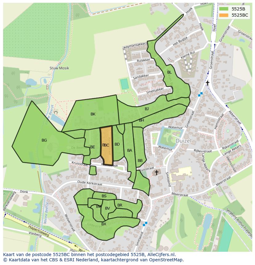 Afbeelding van het postcodegebied 5525 BC op de kaart.
