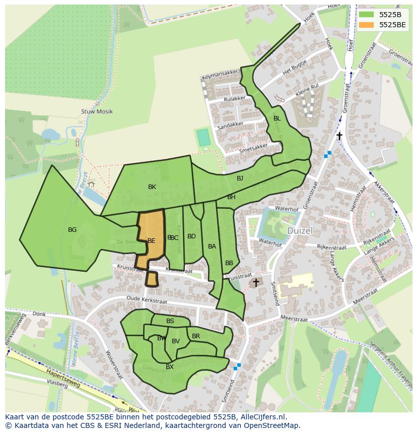Afbeelding van het postcodegebied 5525 BE op de kaart.