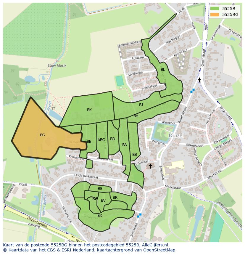 Afbeelding van het postcodegebied 5525 BG op de kaart.