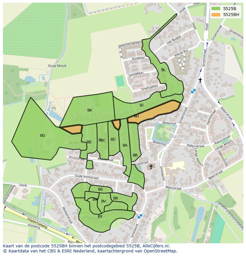 Afbeelding van het postcodegebied 5525 BH op de kaart.