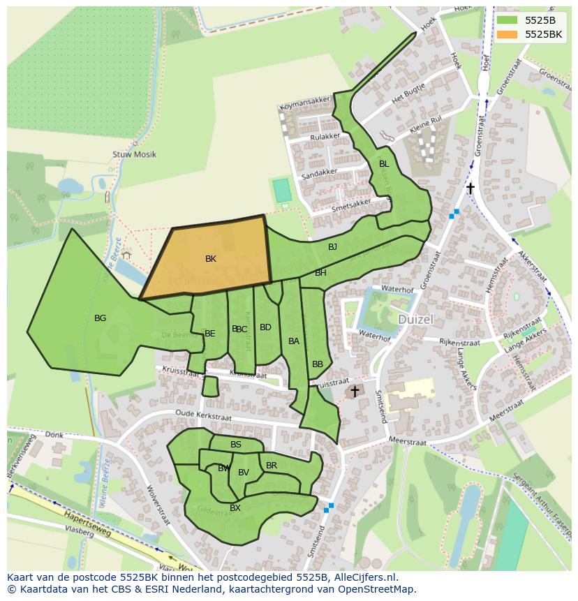 Afbeelding van het postcodegebied 5525 BK op de kaart.