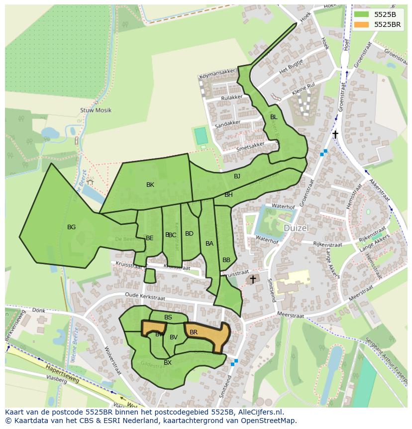 Afbeelding van het postcodegebied 5525 BR op de kaart.