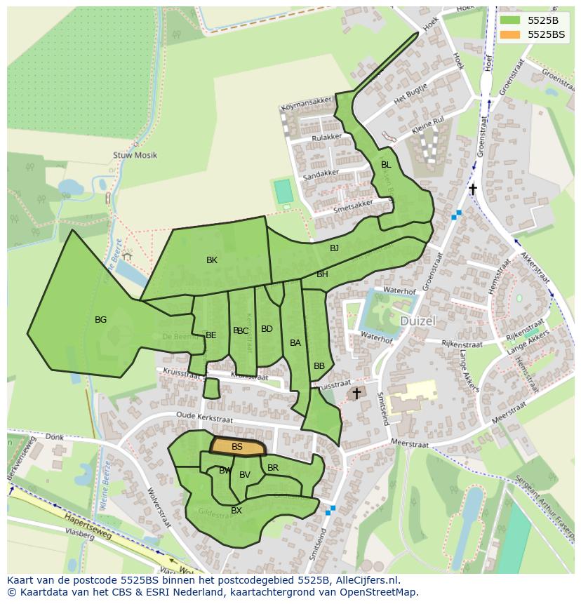 Afbeelding van het postcodegebied 5525 BS op de kaart.