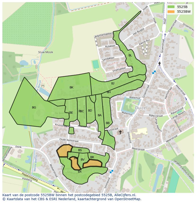 Afbeelding van het postcodegebied 5525 BW op de kaart.