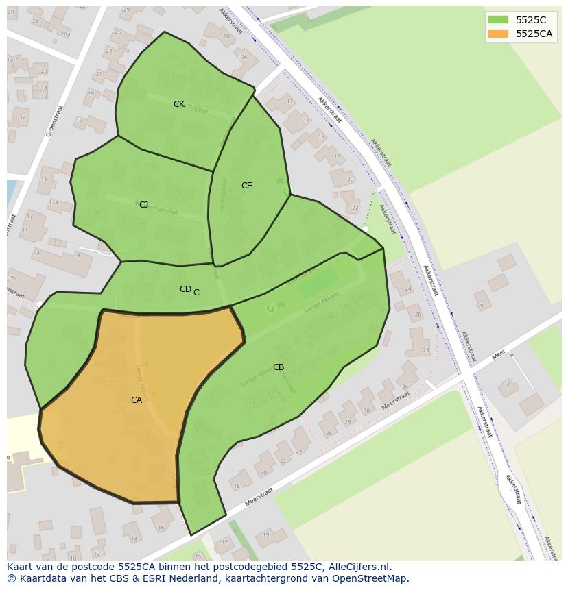 Afbeelding van het postcodegebied 5525 CA op de kaart.