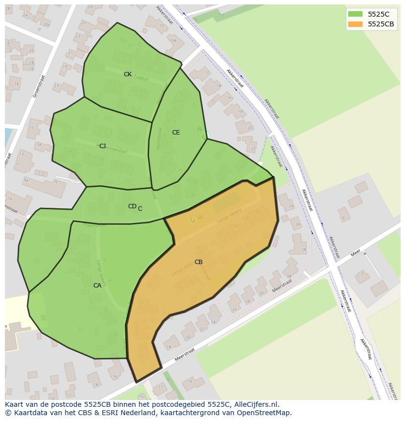 Afbeelding van het postcodegebied 5525 CB op de kaart.