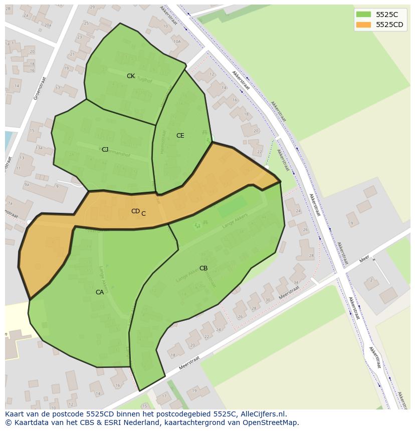 Afbeelding van het postcodegebied 5525 CD op de kaart.