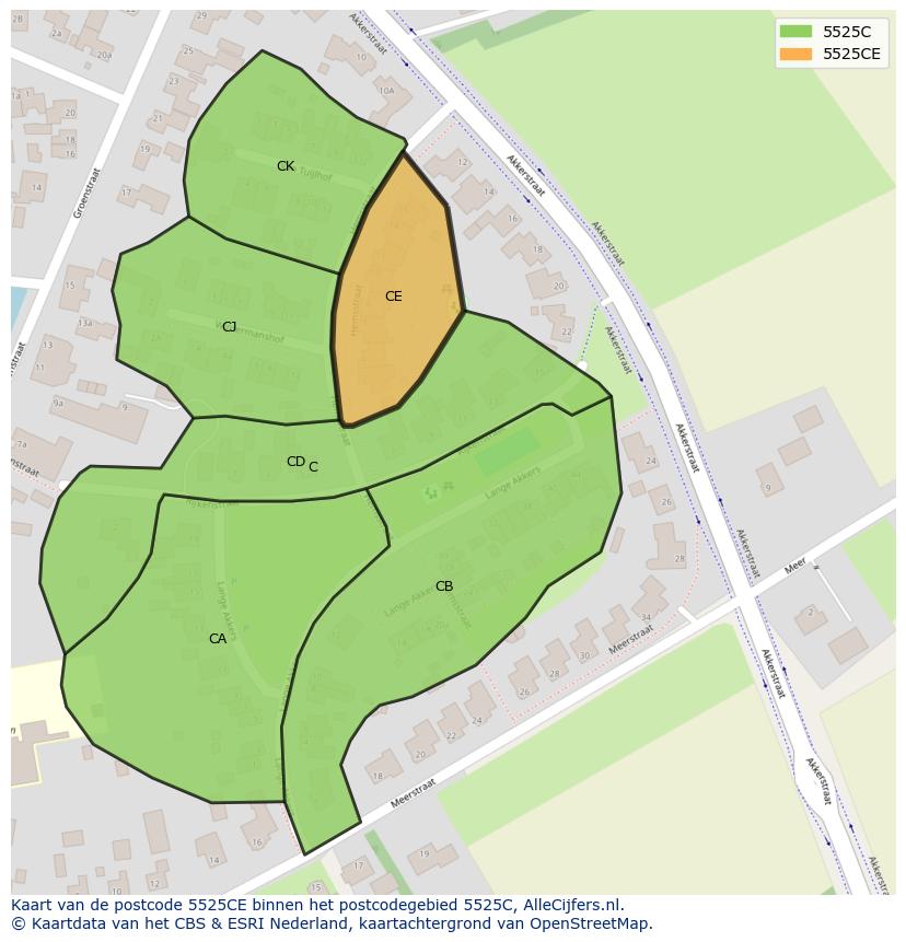 Afbeelding van het postcodegebied 5525 CE op de kaart.