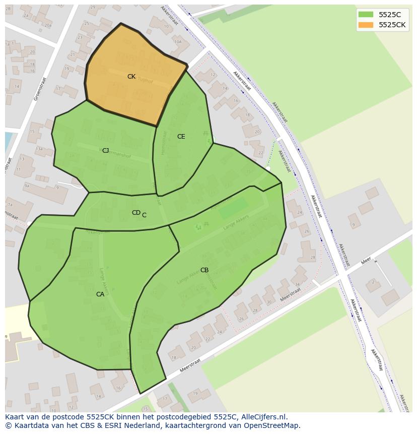 Afbeelding van het postcodegebied 5525 CK op de kaart.