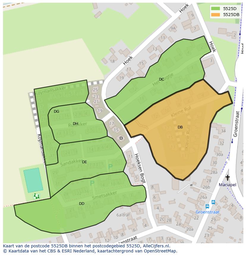 Afbeelding van het postcodegebied 5525 DB op de kaart.
