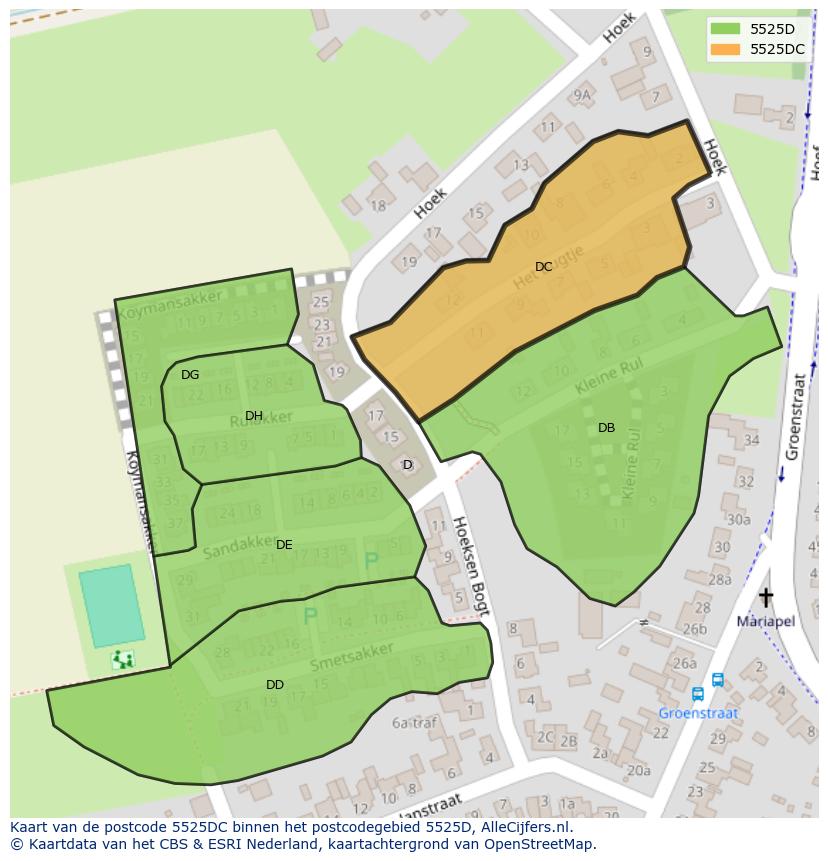 Afbeelding van het postcodegebied 5525 DC op de kaart.