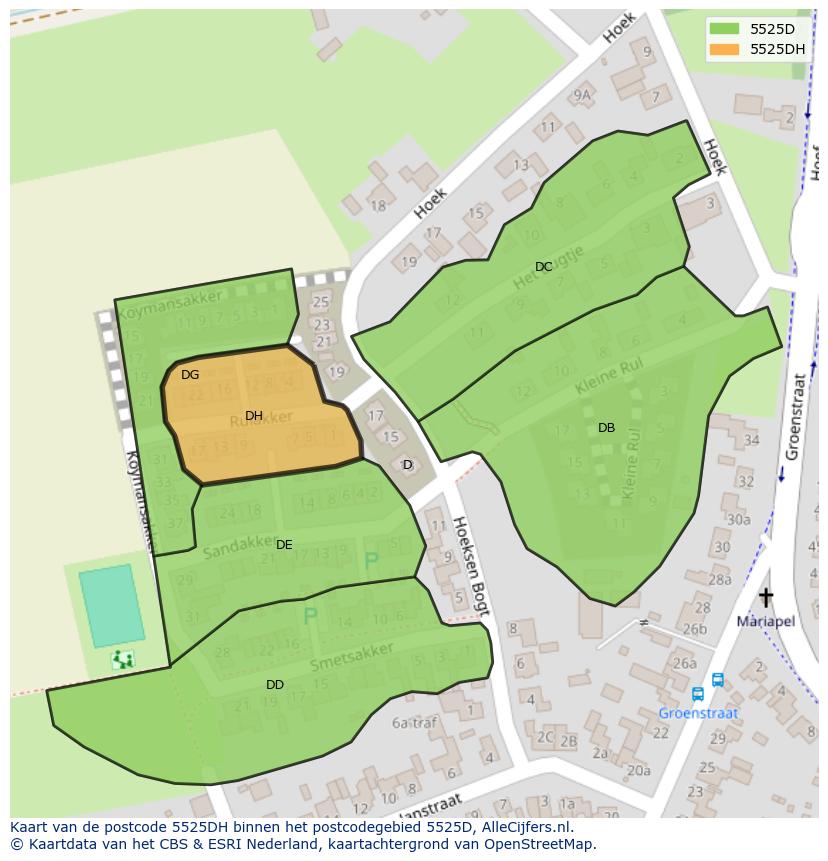 Afbeelding van het postcodegebied 5525 DH op de kaart.