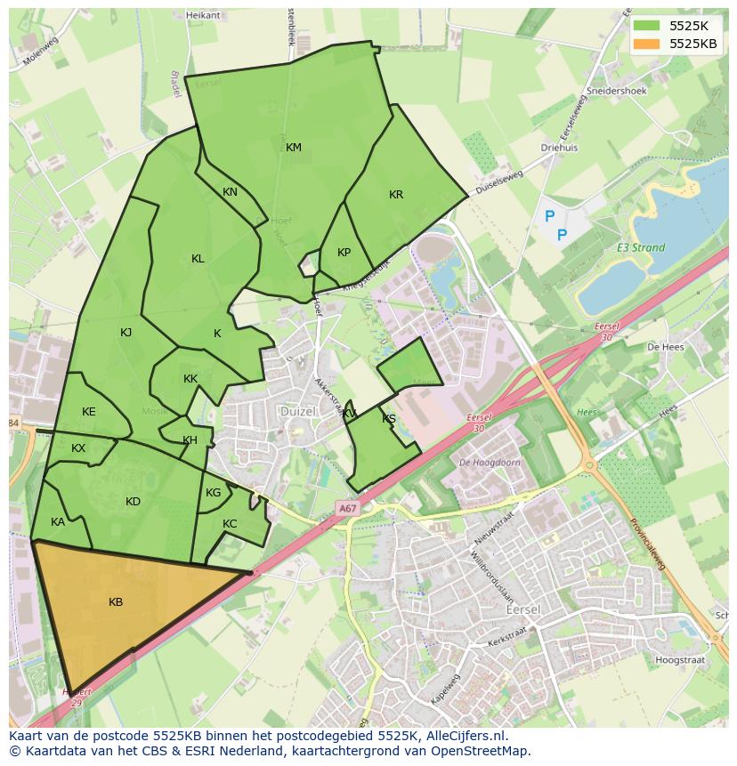 Afbeelding van het postcodegebied 5525 KB op de kaart.