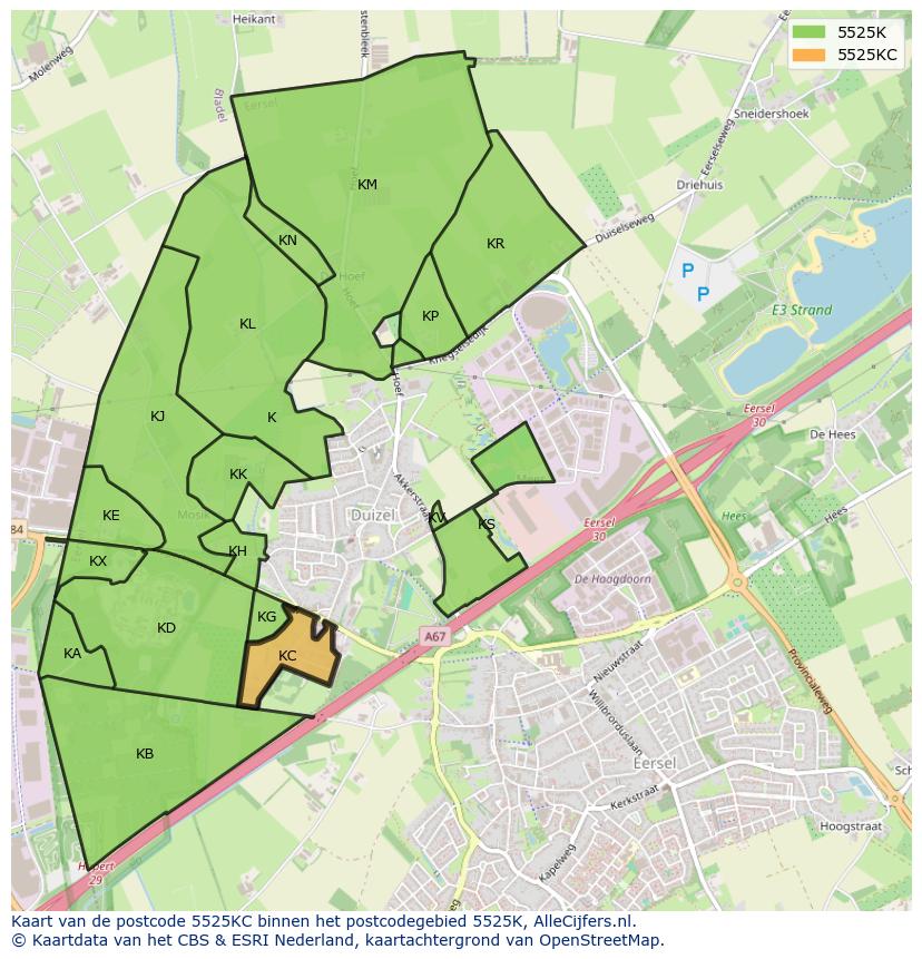 Afbeelding van het postcodegebied 5525 KC op de kaart.