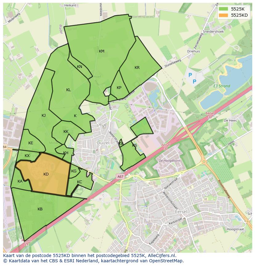 Afbeelding van het postcodegebied 5525 KD op de kaart.