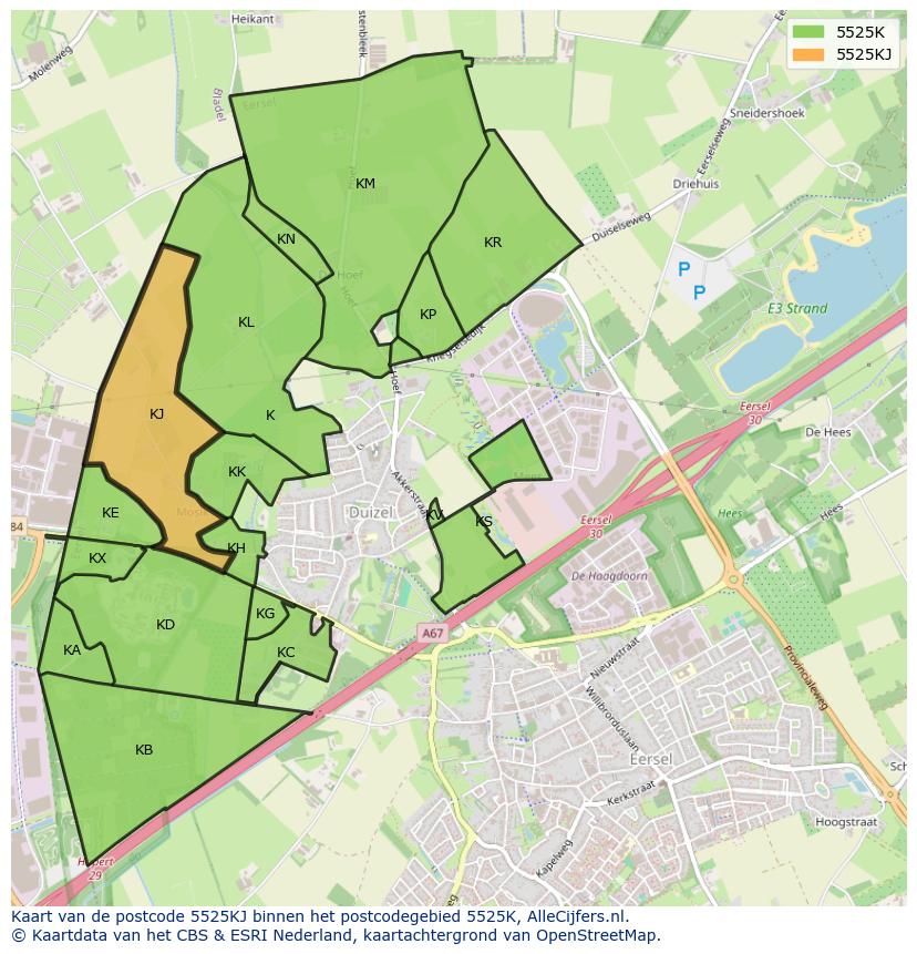 Afbeelding van het postcodegebied 5525 KJ op de kaart.