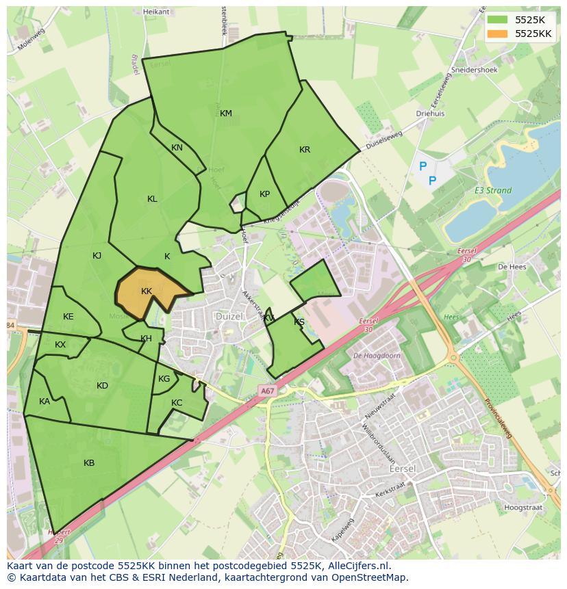 Afbeelding van het postcodegebied 5525 KK op de kaart.