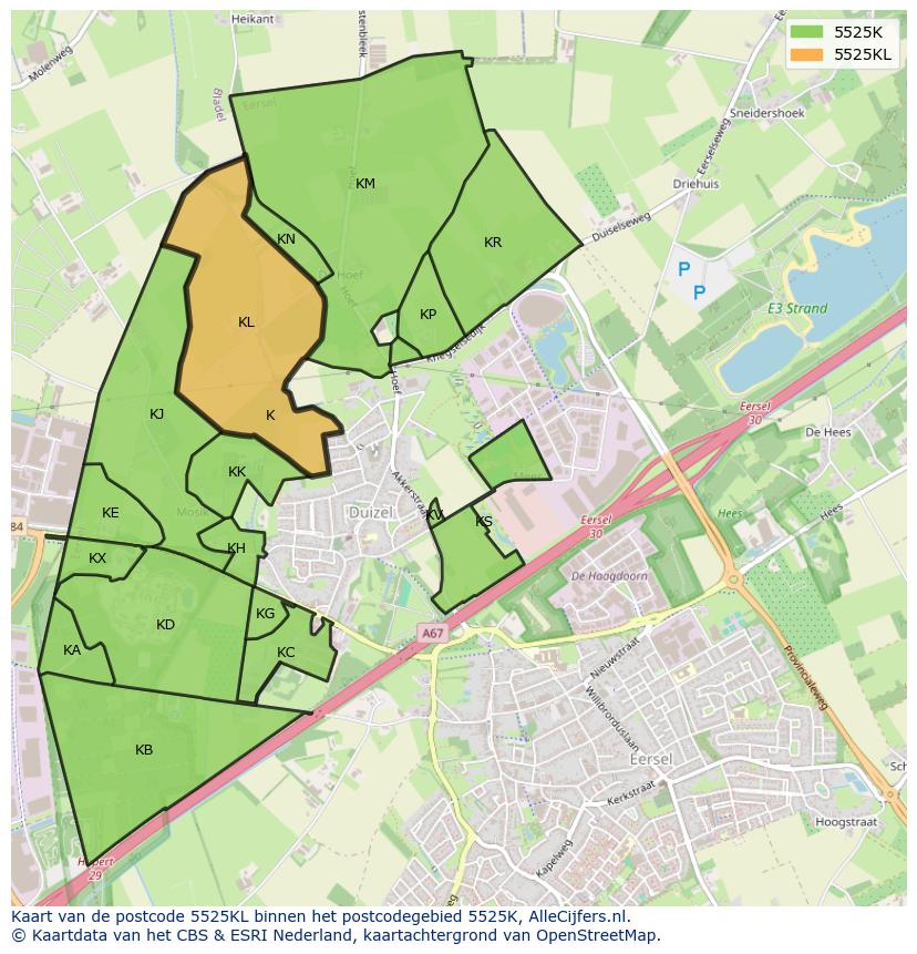 Afbeelding van het postcodegebied 5525 KL op de kaart.
