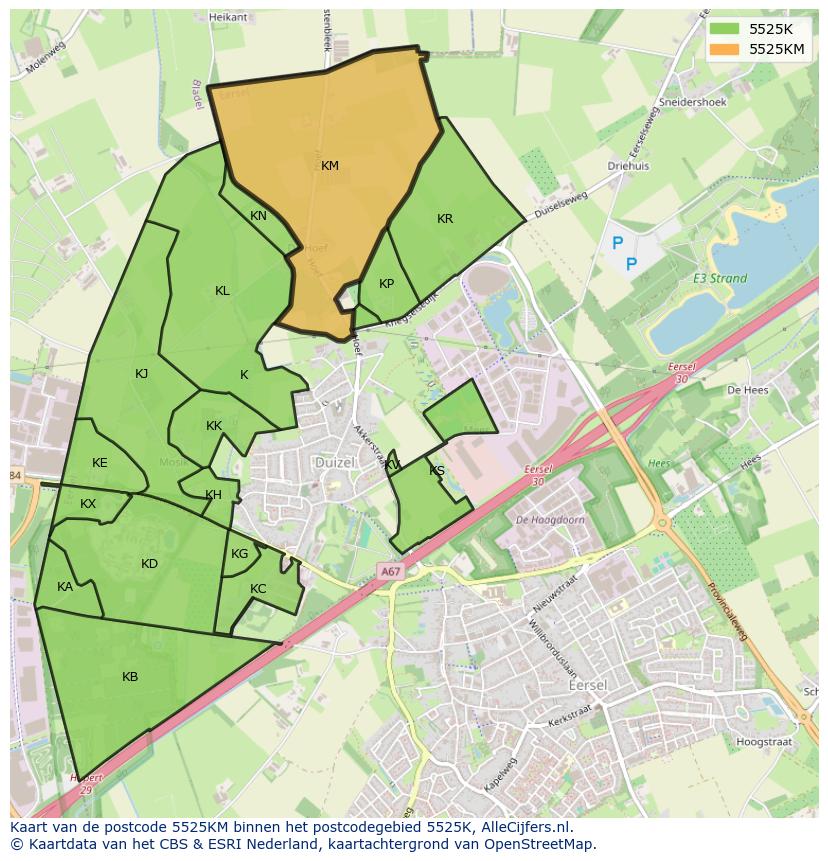 Afbeelding van het postcodegebied 5525 KM op de kaart.