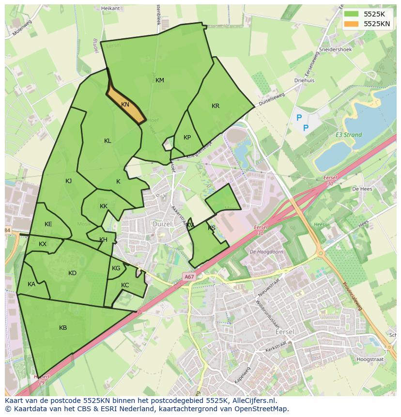 Afbeelding van het postcodegebied 5525 KN op de kaart.