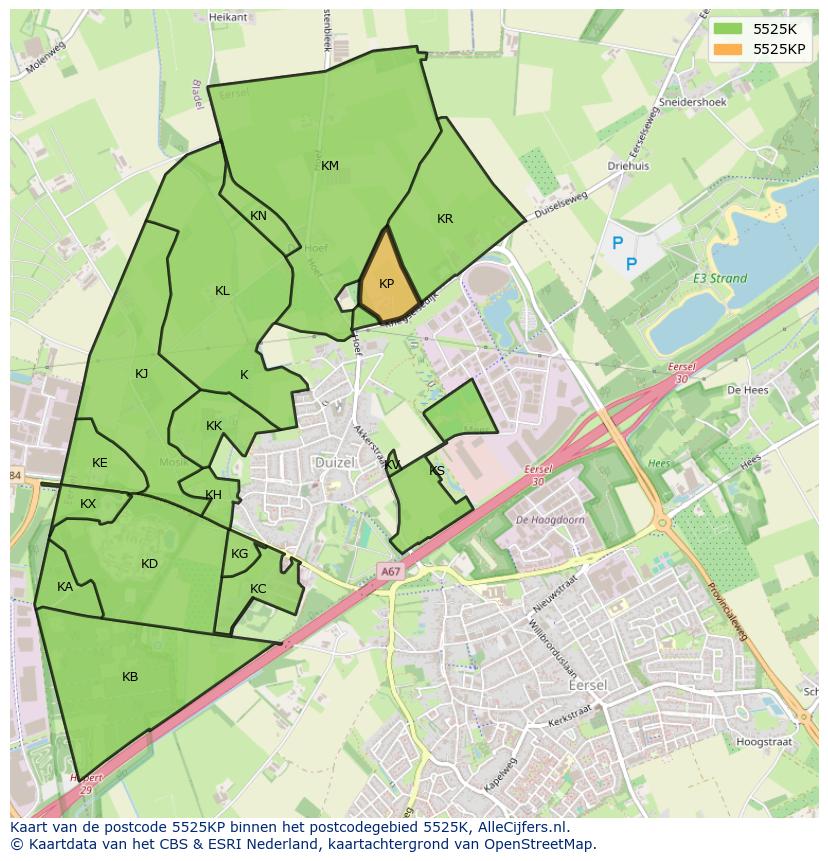 Afbeelding van het postcodegebied 5525 KP op de kaart.