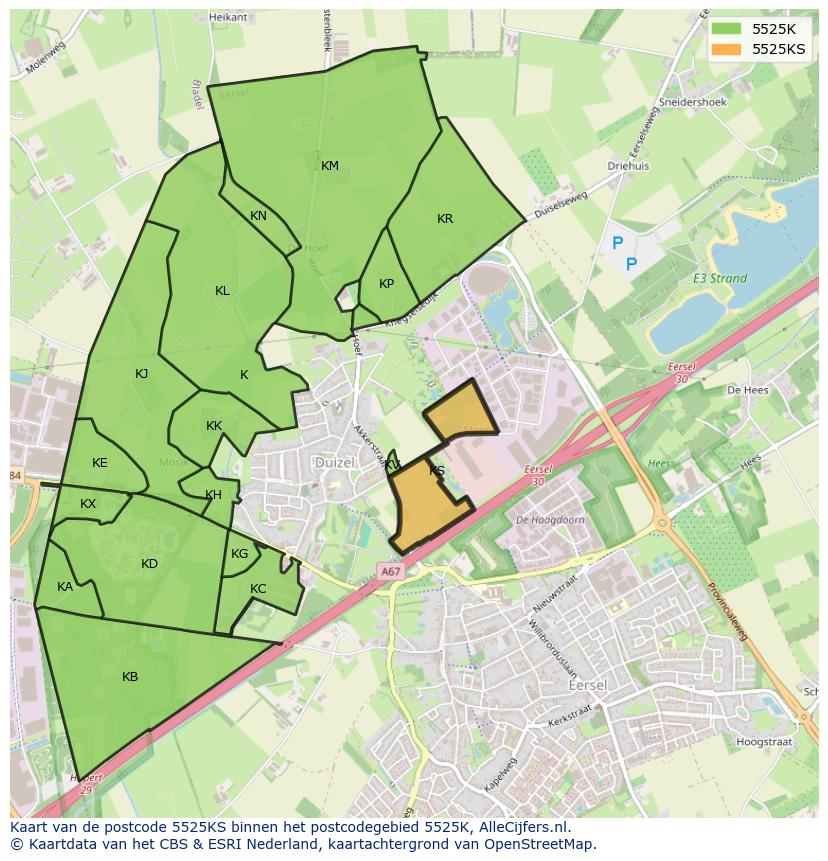 Afbeelding van het postcodegebied 5525 KS op de kaart.