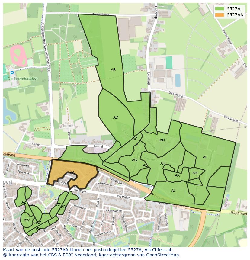 Afbeelding van het postcodegebied 5527 AA op de kaart.