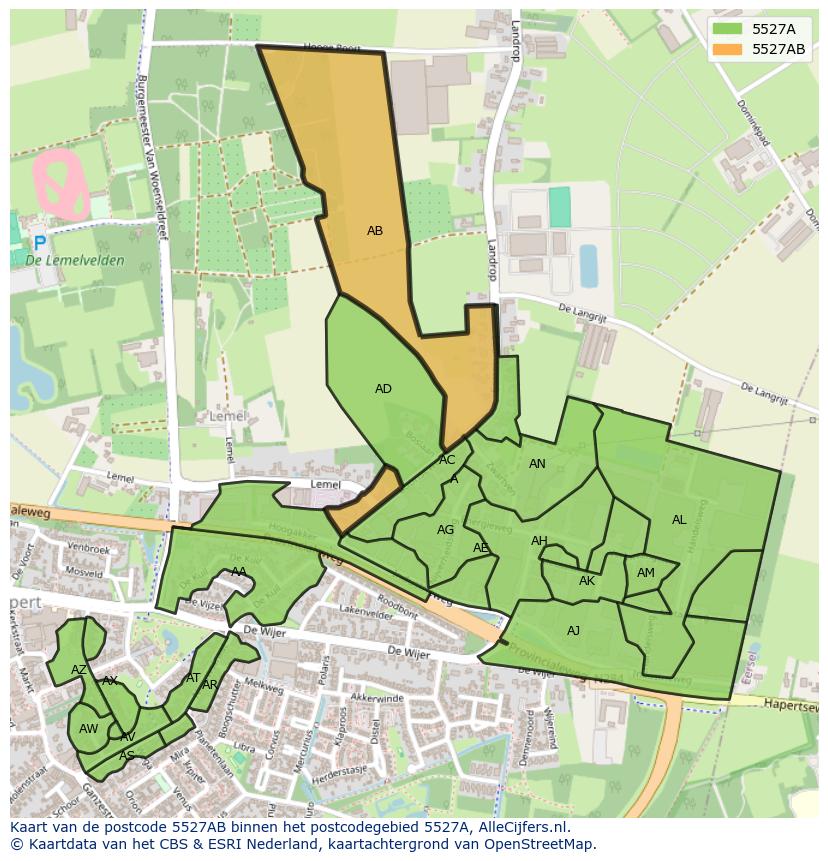 Afbeelding van het postcodegebied 5527 AB op de kaart.