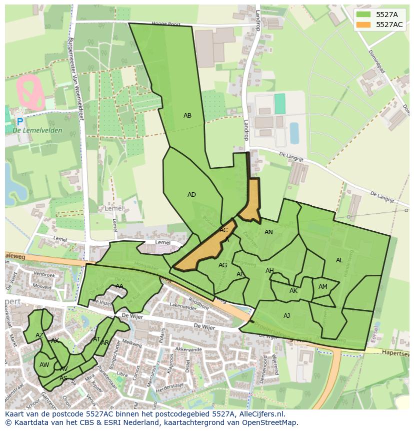 Afbeelding van het postcodegebied 5527 AC op de kaart.
