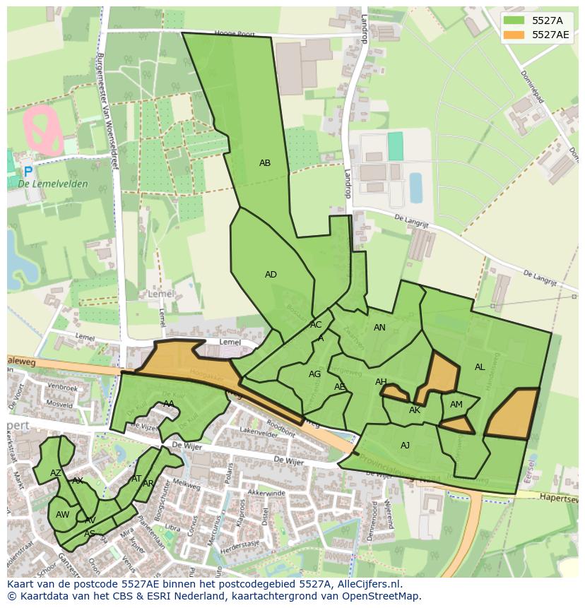 Afbeelding van het postcodegebied 5527 AE op de kaart.