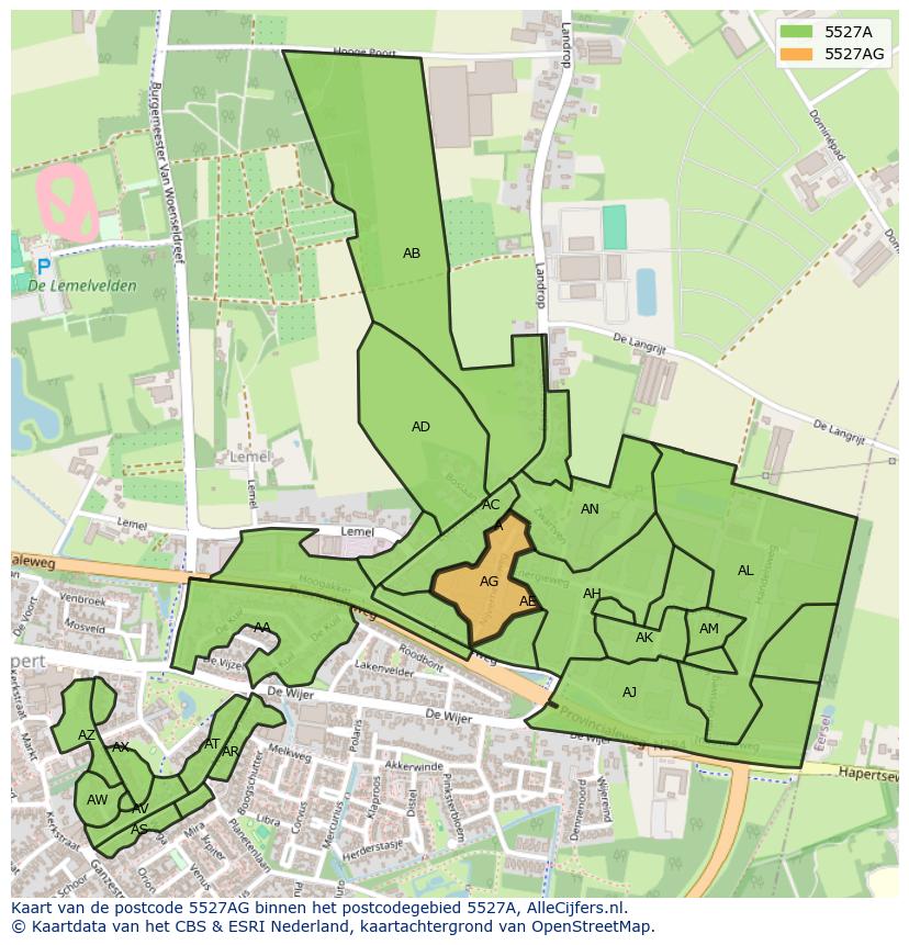 Afbeelding van het postcodegebied 5527 AG op de kaart.