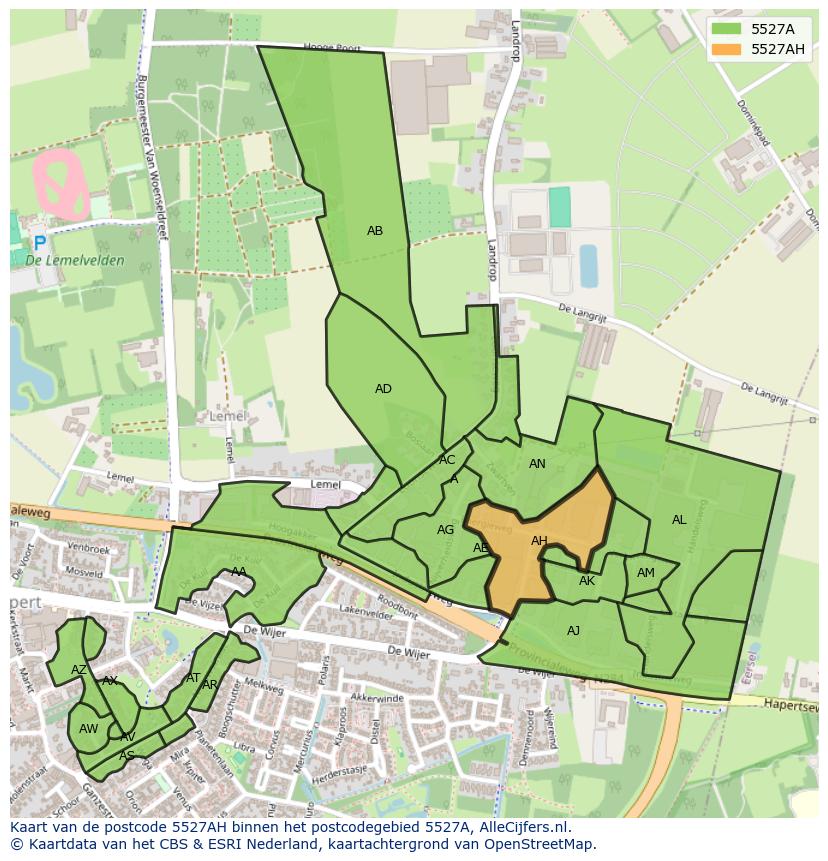 Afbeelding van het postcodegebied 5527 AH op de kaart.