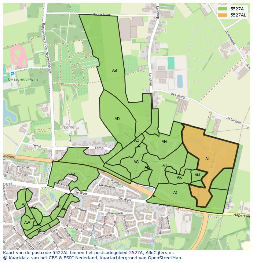 Afbeelding van het postcodegebied 5527 AL op de kaart.