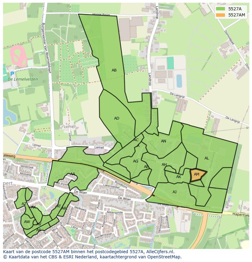 Afbeelding van het postcodegebied 5527 AM op de kaart.