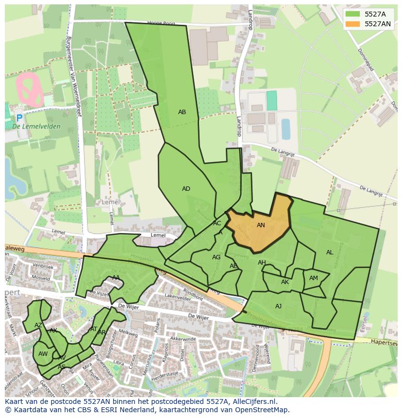 Afbeelding van het postcodegebied 5527 AN op de kaart.