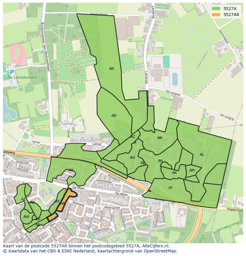 Afbeelding van het postcodegebied 5527 AR op de kaart.