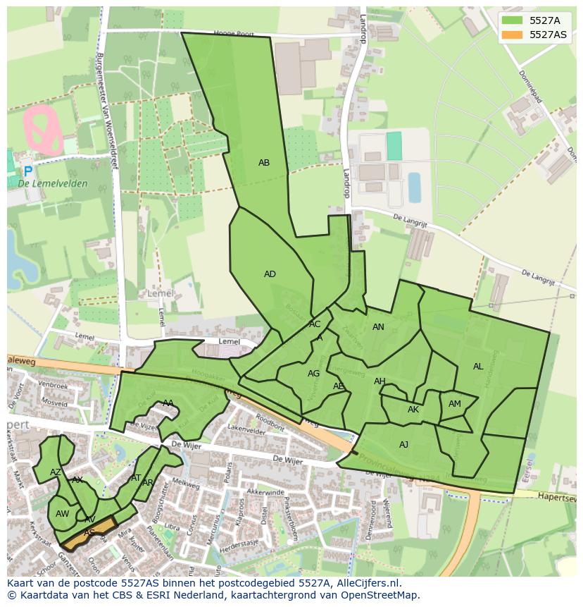 Afbeelding van het postcodegebied 5527 AS op de kaart.