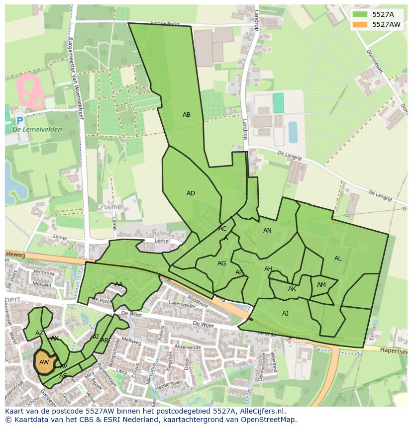 Afbeelding van het postcodegebied 5527 AW op de kaart.