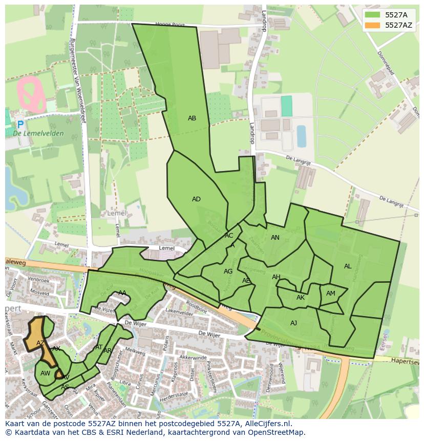 Afbeelding van het postcodegebied 5527 AZ op de kaart.