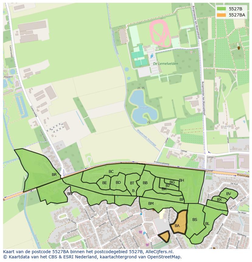 Afbeelding van het postcodegebied 5527 BA op de kaart.